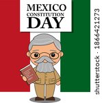 Model of Venustiano Carranza cartoon with the Political Constitution of the United Mexican States 1917 book on his hand for celebrate holiday in Mexico