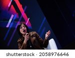Small photo of Kyiv, Ukraine - September 5, 2021: Natalia Tena, English actress and musician, known as wildling Osha in HBO series Game of Thrones, on stage of Đˇomic Con Ukraine 2021