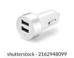 White simple dual USB car charger, isolated on white background
