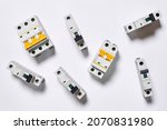 Small photo of Electrical Circuit Breakers. RCD circuit breaker board with many switches. Circuit for the lighting. Electrical circuit breaker switch panel