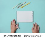 left handed woman with pen and... | Shutterstock . vector #1549781486