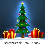 christmas tree with gifts on... | Shutterstock . vector #752077069