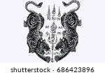 thai traditional tattoo  tiger... | Shutterstock .eps vector #686423896