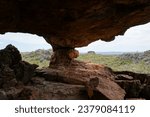 Small photo of View from the Ramparts, with aboriginal rock art at chillagoe - mungana caves national park, chillagoe, queensland, australia