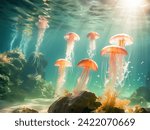 Jellyfishes swimming in the...