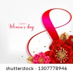 8 march. pink floral greeting... | Shutterstock .eps vector #1307778946