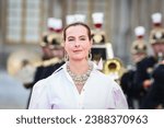 Small photo of Versailles, France, 20-09-2023 : Carole Bouquet arrives before the State Dinner with Charles III and Queen Camilla at the Palace of Versailles.