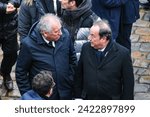 Small photo of Paris, France, 07-02-2024 : Francois Hollande, Francois Bayrouduring the ceremony to pay tribute to the French victims of the October 7 terrorist attacks in Israel at the Hotel National des Invalides.