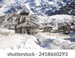 Small photo of Kedarnath, Uttarakhand, India- April, 5th 2014. The Kedarnath temple is surrounded by the snow covered mountains. Due to heavy snow, the portal of the temple remains closed for six months of winter.