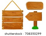 cartoon wooden sign and banners.... | Shutterstock .eps vector #708350299