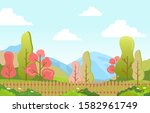summer spring view in city park ... | Shutterstock .eps vector #1582961749