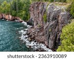 The Lake Superior shore is seen in Temperance River State Park, Cook County, Minnesota