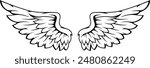 editable wings vector, wings angle, black and white, hawk wings, eagle wings, bird wing, feather, isolated background, 