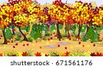 Autumn Forest Landscape With...