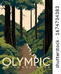 Olympic National Park Vector Illustration Background. Travel to State of Washington, on the Olympic Peninsula United States. Flat Cartoon Vector Illustration in Colored Style.