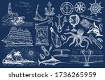 nautical hand drawn vector set. ... | Shutterstock .eps vector #1736265959