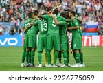 Small photo of Moscow, Russia – June 14, 2018. Players of Saudi Arabia national team huddling before the opening match of FIFA World Cup 2018 Russia vs Saudi Arabia (5-0)