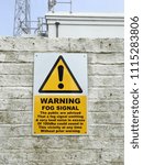 Small photo of Flamborough, Yorkshire, United Kingdom June 1st 2018. Fog signal warning sign for the lighthouse. Editorial