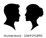 man and woman silhouette face... | Shutterstock .eps vector #1069191890