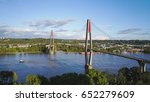 Aerial view of Skytrain Bridge  in New Westminster, Greater Vancouver, British Columbia, Canada.