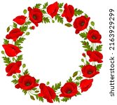 round frame with red poppy... | Shutterstock .eps vector #2163929299