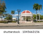 Jose Marti­ Park, the main square of Cienfuegos, in front of the Purisima Concepcion Cathedral. City of Cienfuegos, island of Cuba.