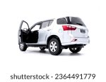 isolated simple and metallic suv car on white background back view with the open back door
