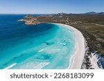 An overview of the beach and campsite at Lucky Bay, Cape Le Grand National Park, Western Australia