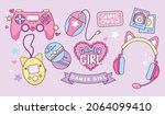 gamer girl kawaii elements set. ... | Shutterstock .eps vector #2064099410
