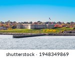 view to Fort Trumbull in New London in afternoon sun