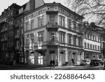 Small photo of Wiesbaden, Germany - February 28, 2023: old historic facade at the corner Taunusstrasse, Roeder Weg in Wiesbaden in beautiful light.