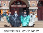 Small photo of Fort Worth, Texas - November 5, 2023: mexican women pose for the day of the dead in western clothes at the stockyards in Fort Worth, Texas, USA..