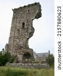 Small photo of The precarious looking ruins of the Chateau at Regneville-sur-Mer on the west coast of Normandy, France, Europe on Wednesday, 18th, May, 2022