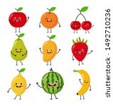 set of cartoon tropical fruit... | Shutterstock .eps vector #1492710236