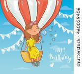 girl with birthday  air balloon ... | Shutterstock .eps vector #460029406
