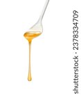 Small photo of honey dripping from a spoon on a white background