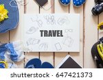 overhead view of traveler's... | Shutterstock . vector #647421373