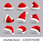 set of red santa claus hats... | Shutterstock . vector #1233374200
