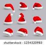 set of red santa claus hats... | Shutterstock . vector #1254320983