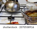 dirty gas stove stained while... | Shutterstock . vector #2070538916