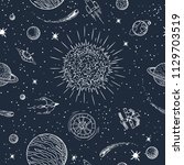solar system doodle pattern.... | Shutterstock .eps vector #1129703519