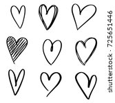 set of nine hand drawn heart.... | Shutterstock .eps vector #725651446