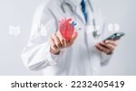 Small photo of doctor in a white coat select and checkup heart organ virtual icon, heart anatomy, heart attack, heart disease, Female with health care and Health checkup concept.