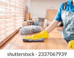 Housework or house keeping service female cleaning dust in house, cleaning agency small business. professional equipment cleaning old home.
