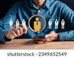 Small photo of HR or Hiring Human Resources. Selective new career recruitment sites. recruiting with online technology. unemployment finding job search for resume register job interview, find your career