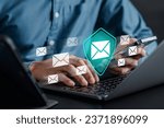 Small photo of Email Protection Security from Spam virus. Internet network, Secure data email, Security protection notification on internet letter security protect, junk and trash mail and compromised information.