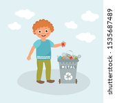 boy throwing litter in trashcan.... | Shutterstock .eps vector #1535687489