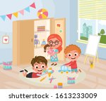 little boys and girl play in... | Shutterstock .eps vector #1613233009