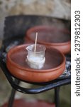 Small photo of handmade fragrant balmy candle production making of candle temperature control hot water wax melting