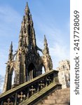 Small photo of On January 19, 2024, a compelling image captures a striking low-angle view of the Scott Monument in Edinburgh.